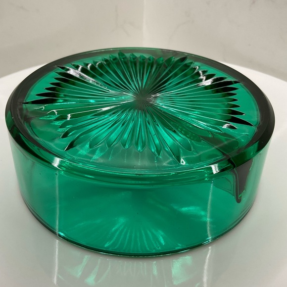 Vintage Teal Green Glass Divided Dish Trinket Vanity Retro Starburst Relish - Picture 6 of 9